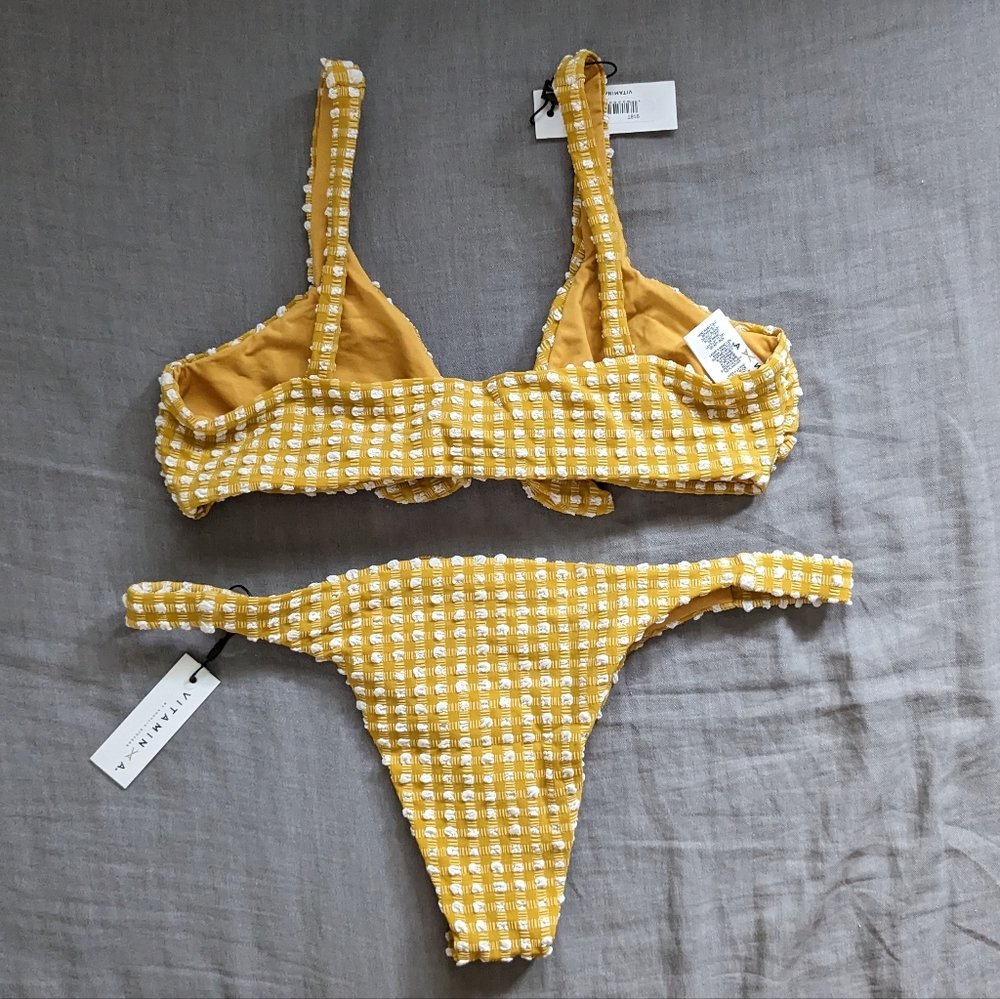 Vitamin A Lou Top Carmen Bottom Check Bikini Set Yellow - Picture 3 of 13